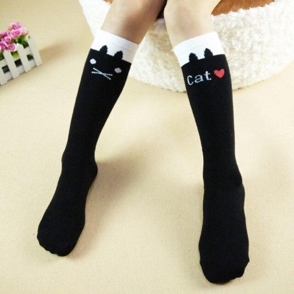 Socks cat themed 3/4 length black for Toddler and kids 2-6 - Picture 1 of 1